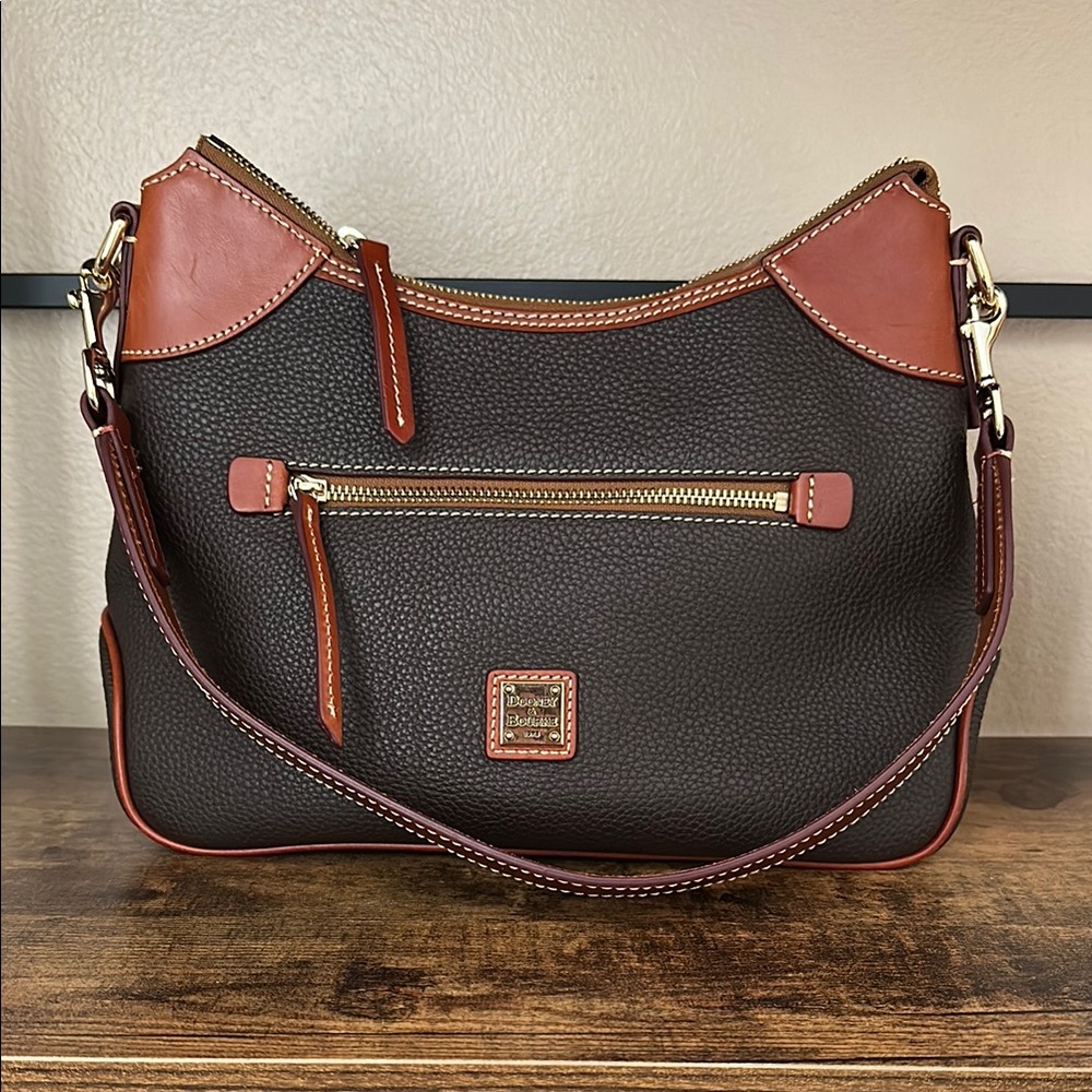 Dooney & Bourke Brown and Tan Pebble Leather Hobo Shoulder Bag
